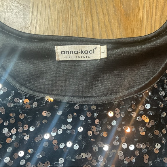 Anna-Kaci Sparkle & Shine Black Sequin Short Sleeve Top Large EUC - Picture 12 of 12